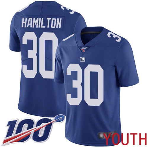 Youth New York Giants #30 Antonio Hamilton Royal Blue Team Color Vapor Untouchable Limited Player 100th Season Football NFL Jersey